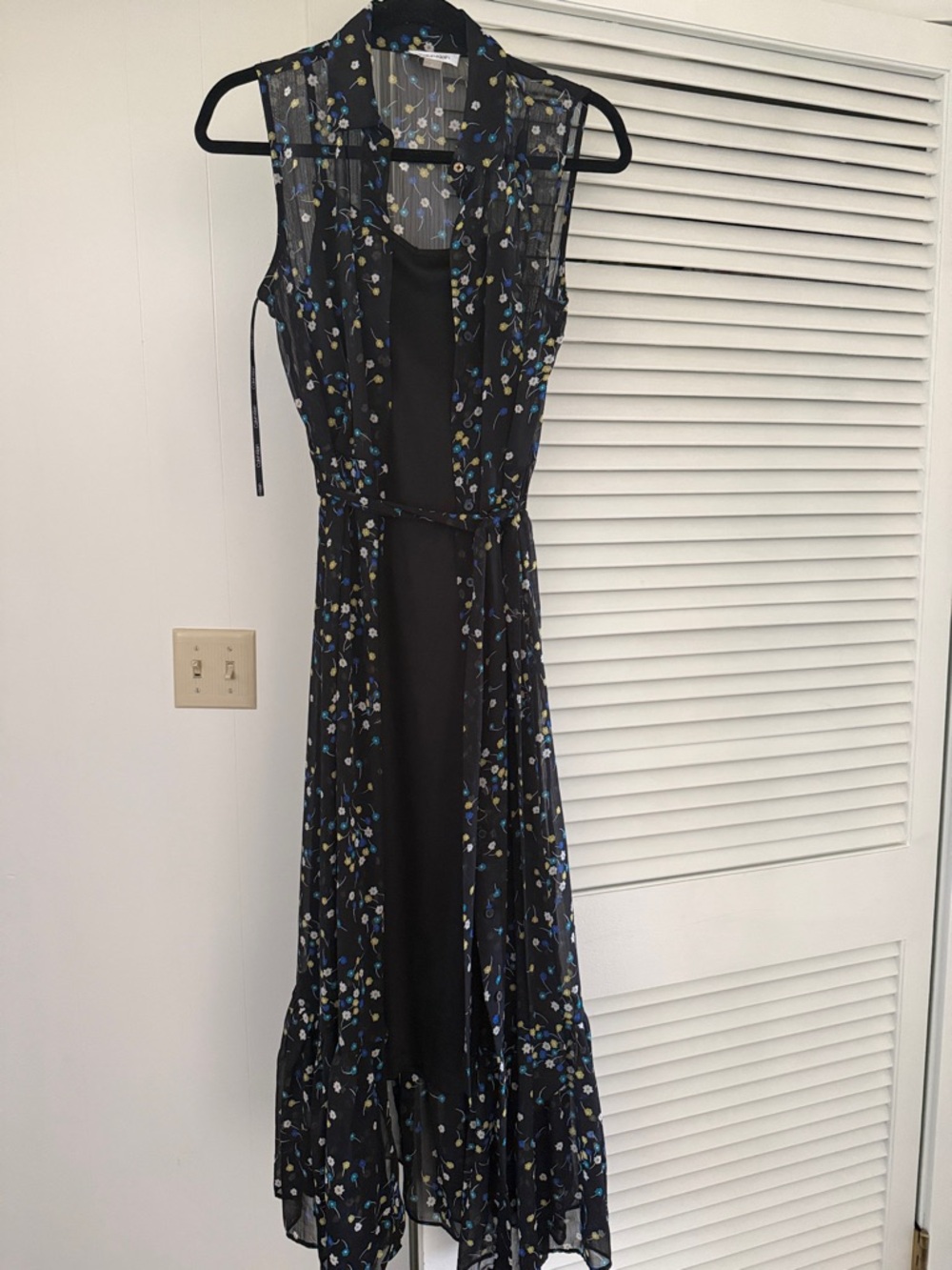 Calvin Klein Black Maxi Dress with Blue and Cream Floral Print